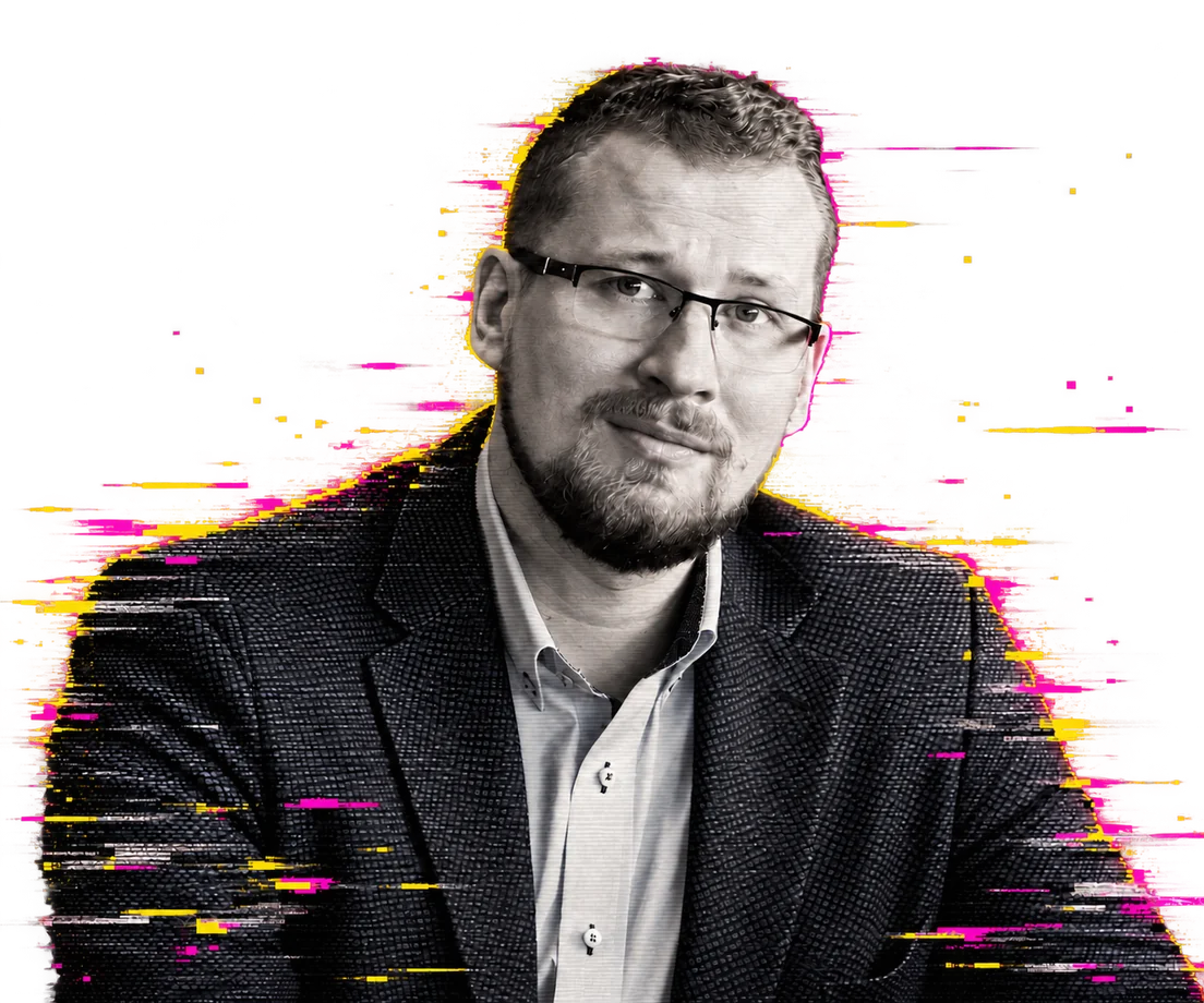 Cezary Borowski — digital portrait with pink and yellow accents
